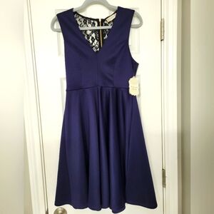 NWT Altar'd State Navy Vneck Mini Dress with black lace large